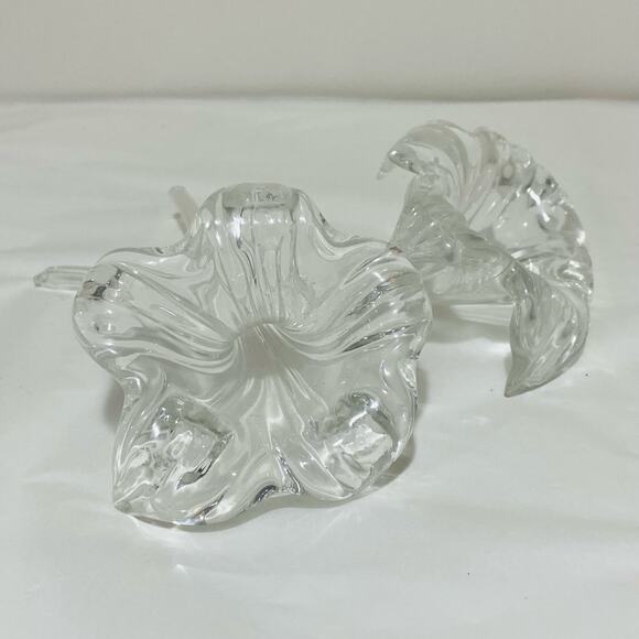 Clear Art Glass Flower Two Handmade Blown Large Textured Shapely Floral Stems - Picture 4 of 10